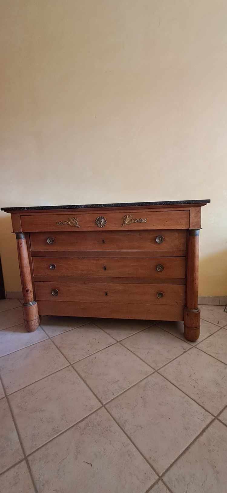 Empire style chest of drawers in blond walnut