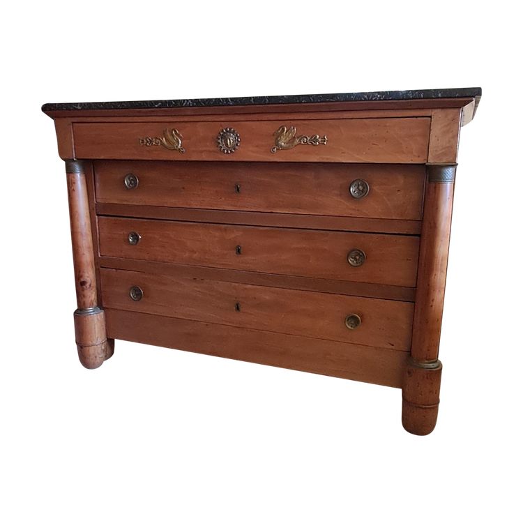 Empire style chest of drawers in blond walnut