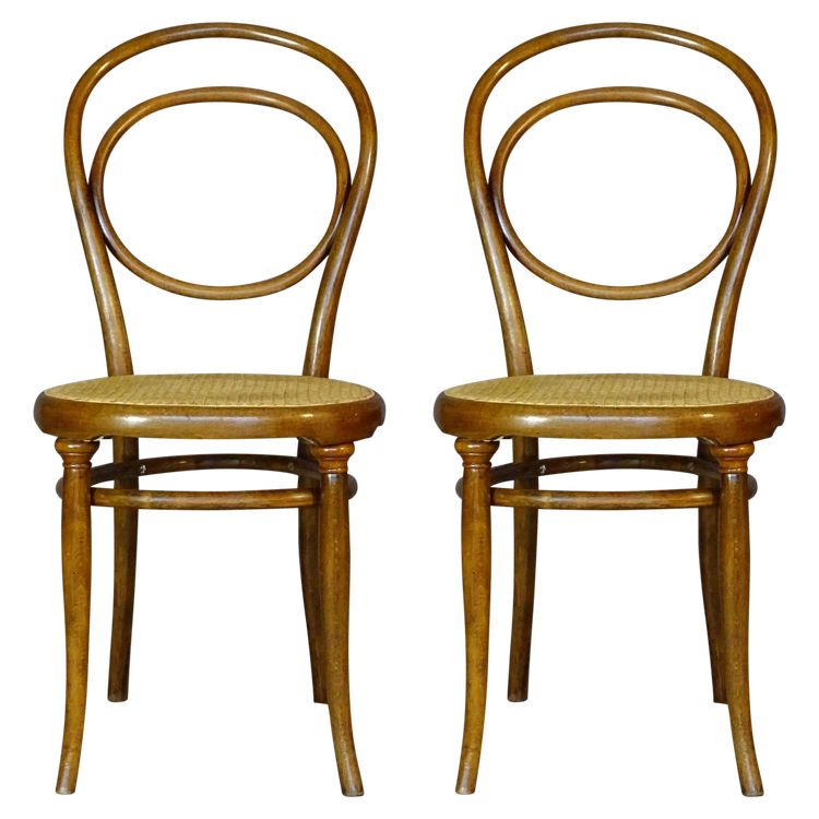 2 Thonet Nr. 10 Stühle, Version 1870, neues Rohrgeflecht