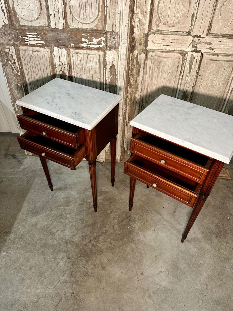 Pair of Louis XVI mahogany bedside tables circa 1970