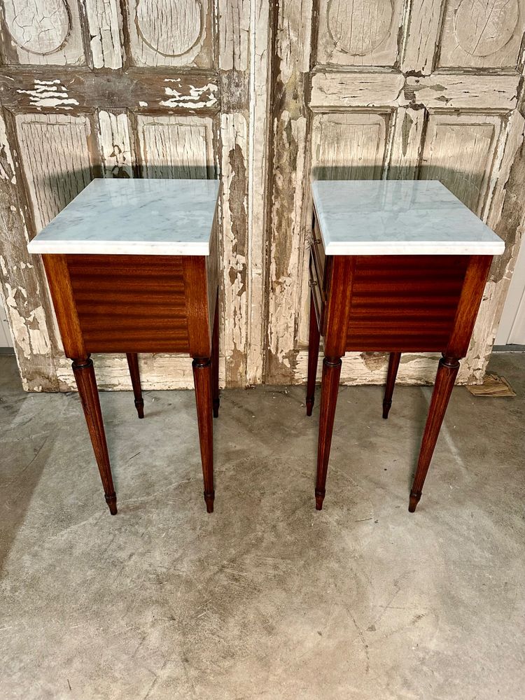 Pair of Louis XVI mahogany bedside tables circa 1970