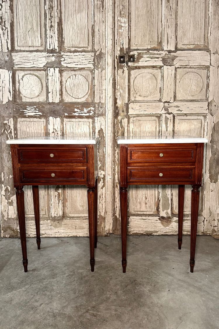 Pair of Louis XVI mahogany bedside tables circa 1970