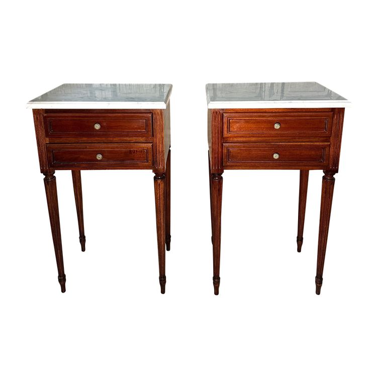 Pair of Louis XVI mahogany bedside tables circa 1970