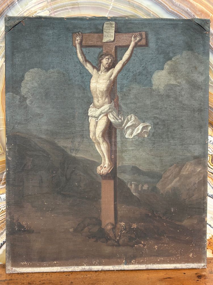 Charles Le Brun (1619-1690) Entourage De - Christ En Croix - Crucifixion Huile Sur Toile 