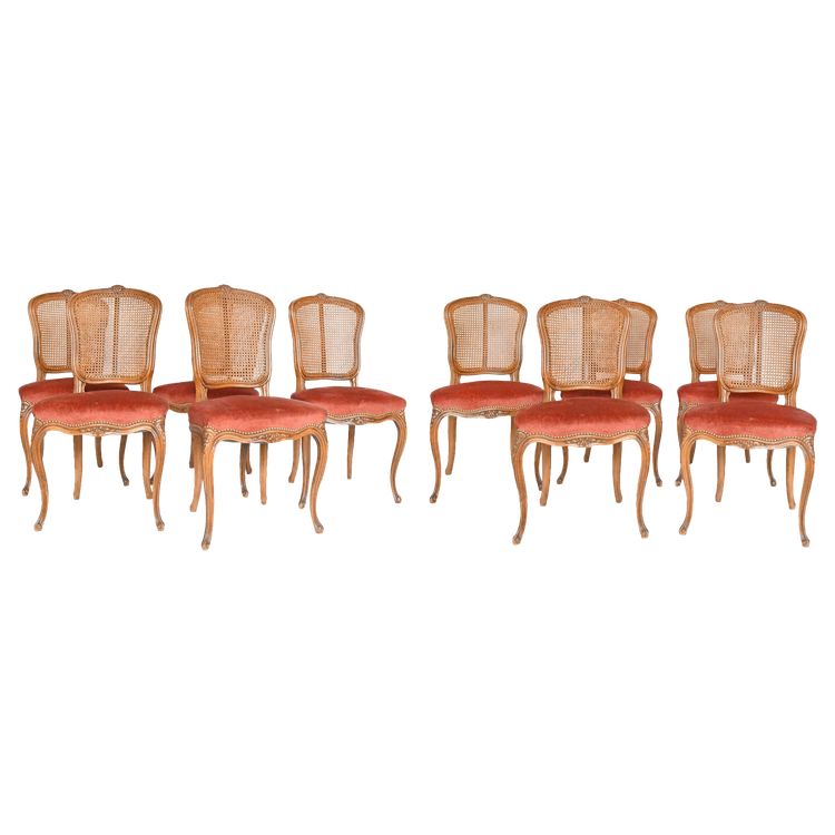 Set of 10 Louis XV style chairs with caned backs