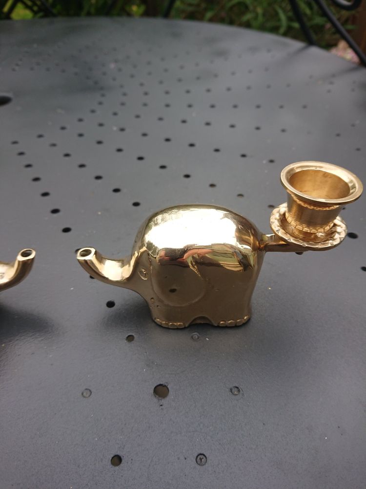 Brass Elephant Candle Holder Set