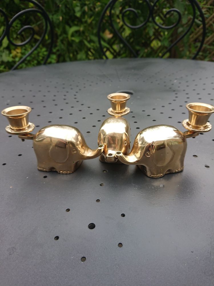 Brass Elephant Candle Holder Set