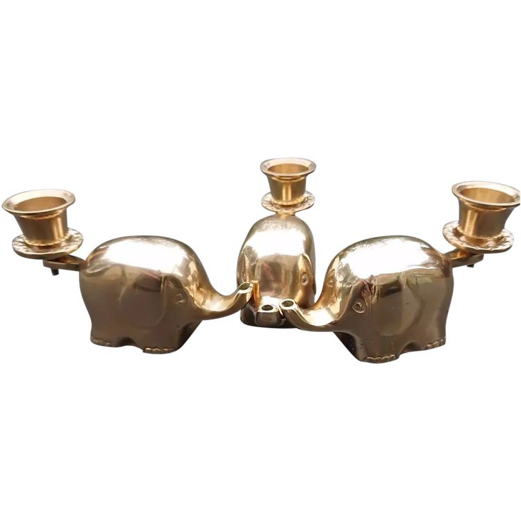 Brass Elephant Candle Holder Set