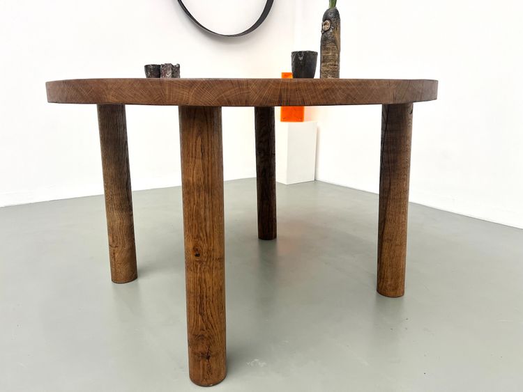 Circular solid oak dining table, circa 1950