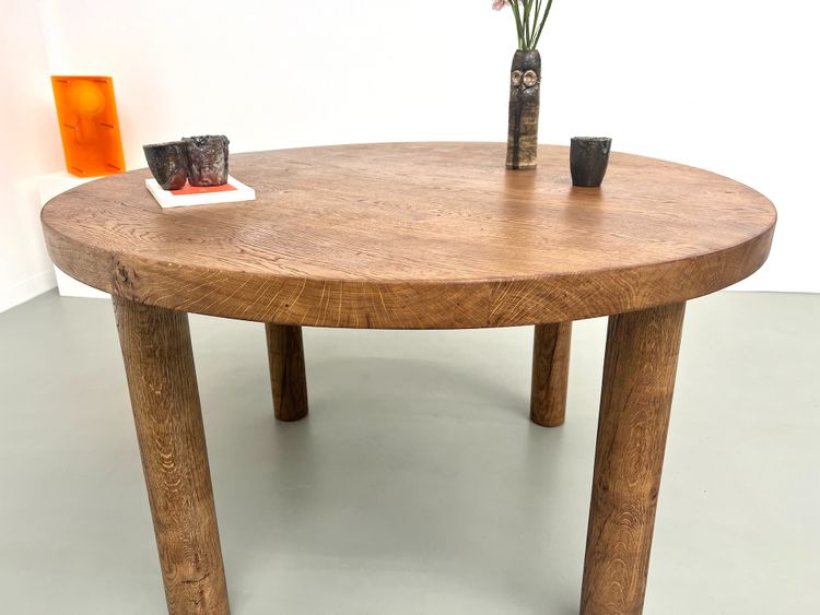 Circular solid oak dining table, circa 1950