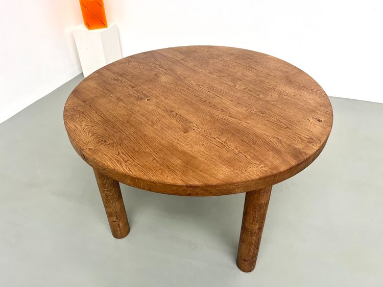 Circular solid oak dining table, circa 1950