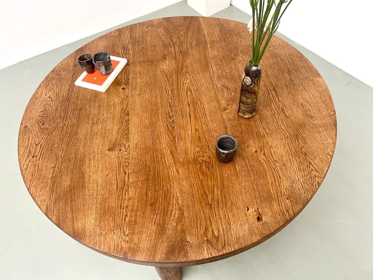 Circular solid oak dining table, circa 1950