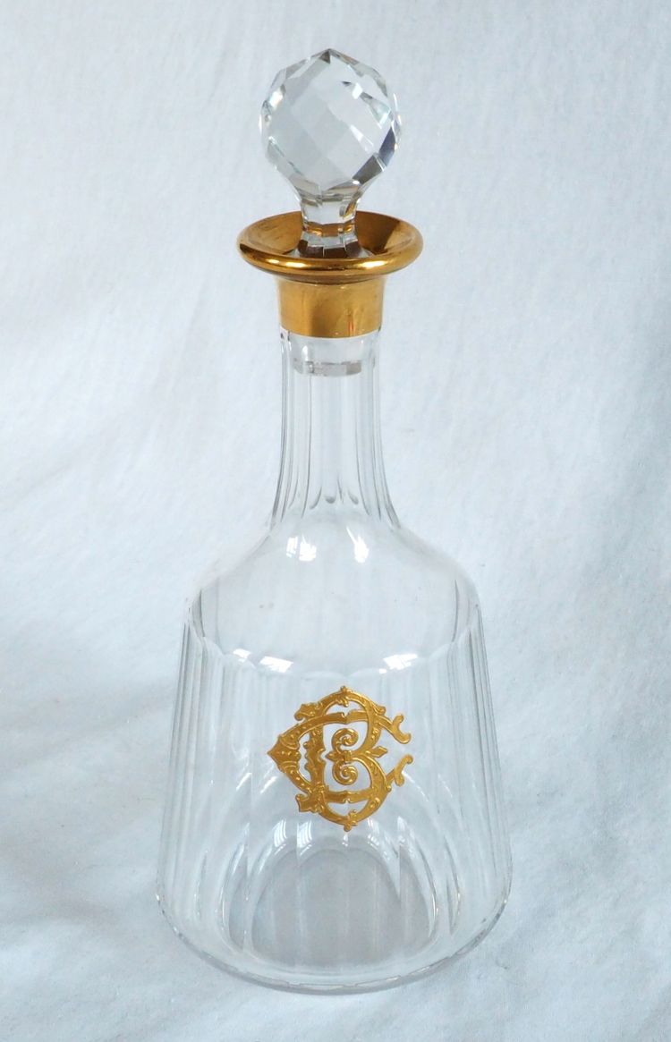 Caraffa per liquore in cristallo Baccarat dorata con oro fino, monogramma CB