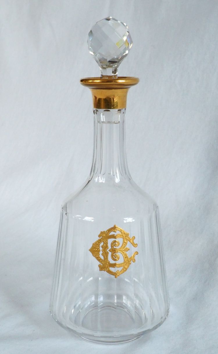 Caraffa per liquore in cristallo Baccarat dorata con oro fino, monogramma CB