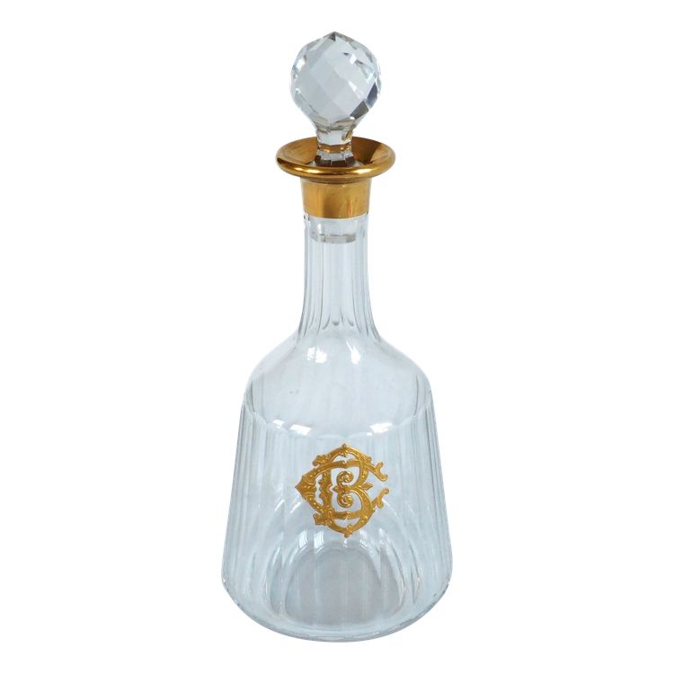 Caraffa per liquore in cristallo Baccarat dorata con oro fino, monogramma CB