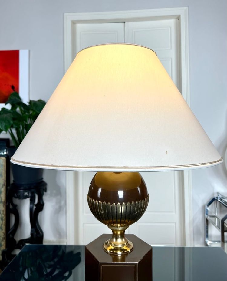 Vintage 1980s Large Format Lamp - Enameled Metal - Textile Shade