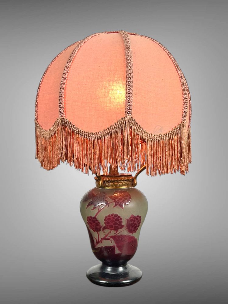 SIGNED D'ARGENTAL GLASS LAMP WITH RASPBERRY DECOR, ART DECO PERIOD