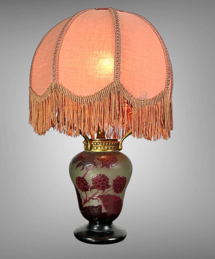 SIGNED D'ARGENTAL GLASS LAMP WITH RASPBERRY DECOR, ART DECO PERIOD