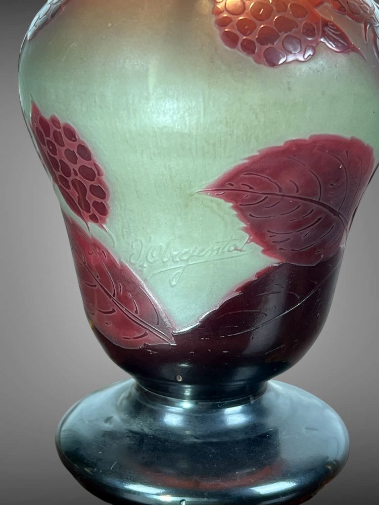 SIGNED D'ARGENTAL GLASS LAMP WITH RASPBERRY DECOR, ART DECO PERIOD