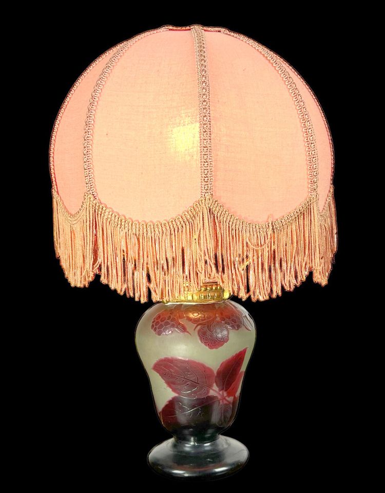 SIGNED D'ARGENTAL GLASS LAMP WITH RASPBERRY DECOR, ART DECO PERIOD