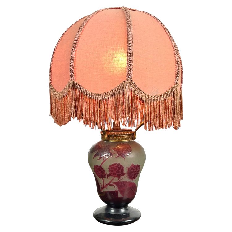 SIGNED D'ARGENTAL GLASS LAMP WITH RASPBERRY DECOR, ART DECO PERIOD