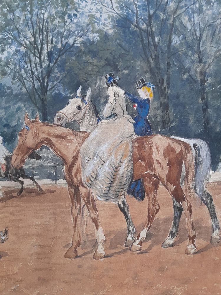 Claude Jean Maxime 1823-1904  les cavalières  aquarelle