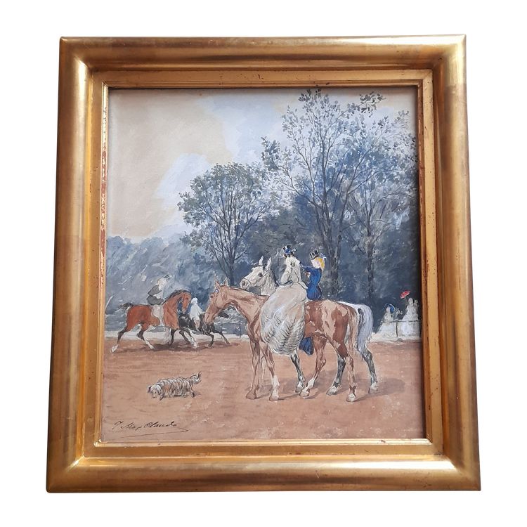 Claude Jean Maxime 1823-1904 cavalieri a cavallo all'amazzone acquerello