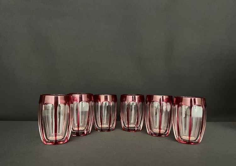 Red Lined Crystal Liqueur Service (Attributed to St Louis)