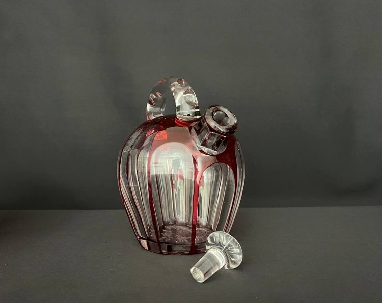 Red Lined Crystal Liqueur Service (Attributed to St Louis)