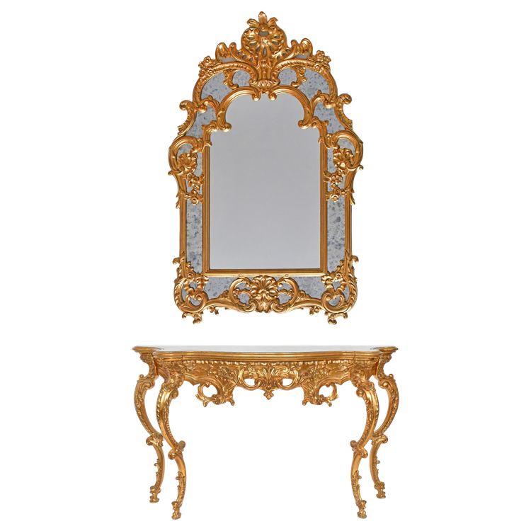 Console avec miroir en bois doré 