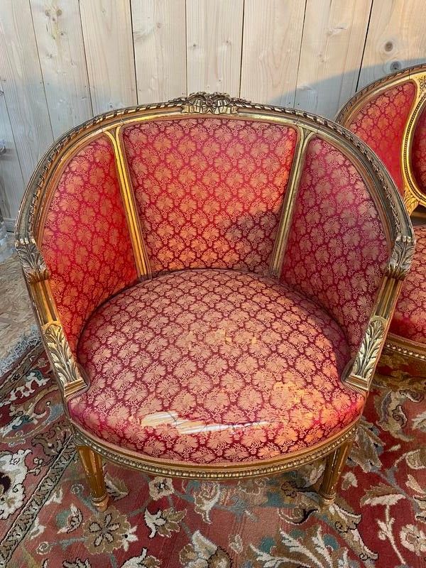 Lounge lounge in golden wood in louis XVI style