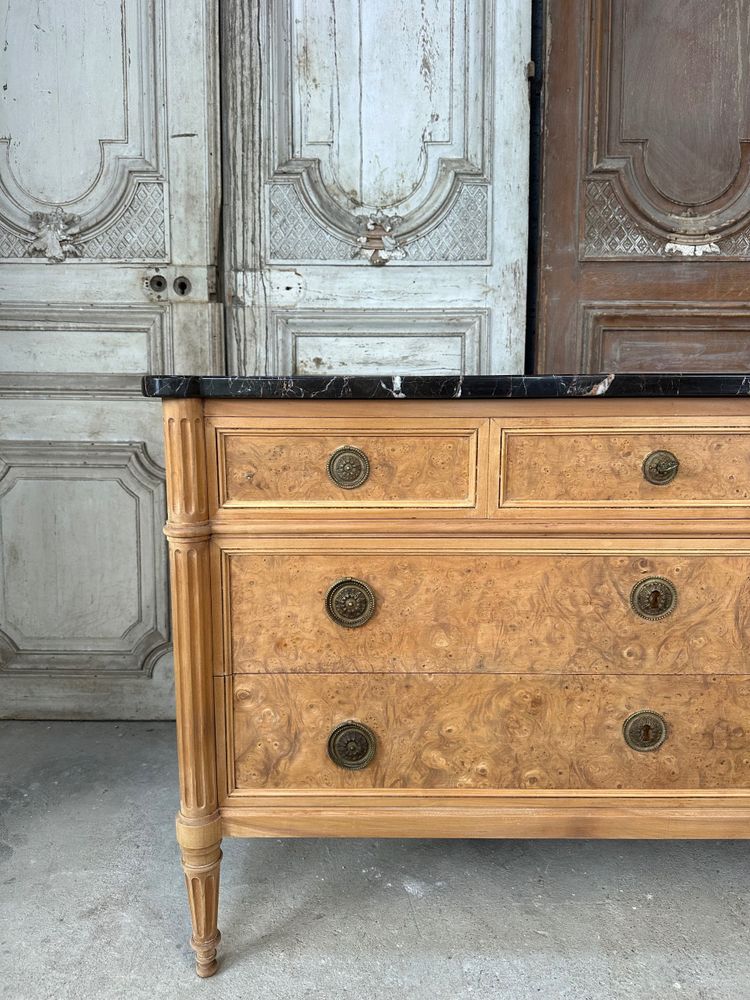 Louis XVI style chest of drawers with black marble top