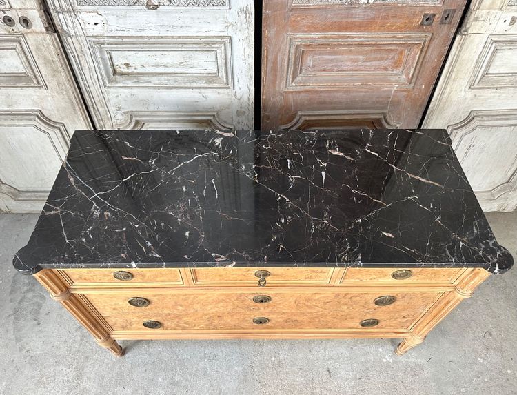 Louis XVI style chest of drawers with black marble top