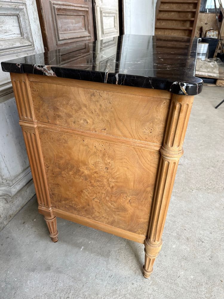 Louis XVI style chest of drawers with black marble top