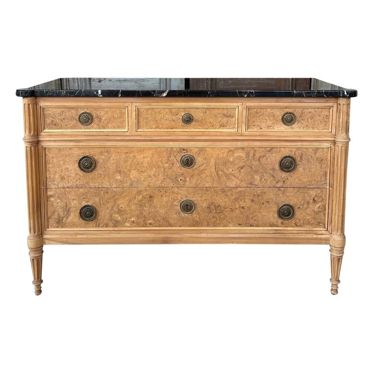 Louis XVI style chest of drawers with black marble top