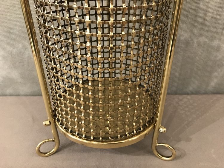 Woven brass and wire mesh wastepaper basket circa 1940