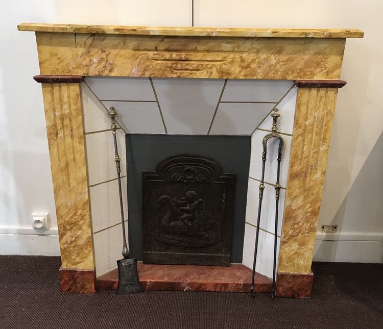 Beautiful small decorative fireplace in painted wood from the end of the 19th century