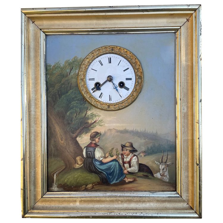 Tableau Horloge Suisse Vers 1840 à Décor D’une Bergère 