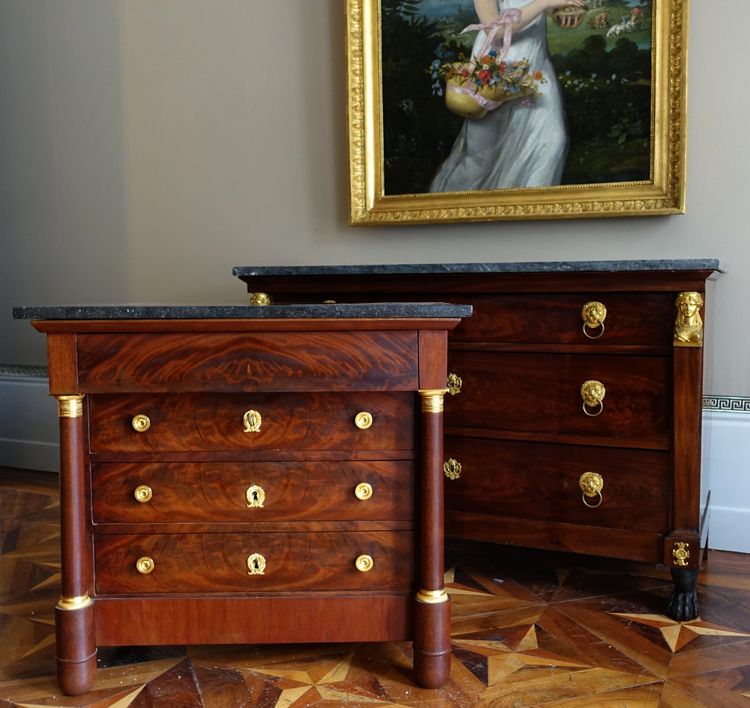 Empire children's chest of drawers, mahogany and gilt bronze - 85cm x 53cm x 76.5cm