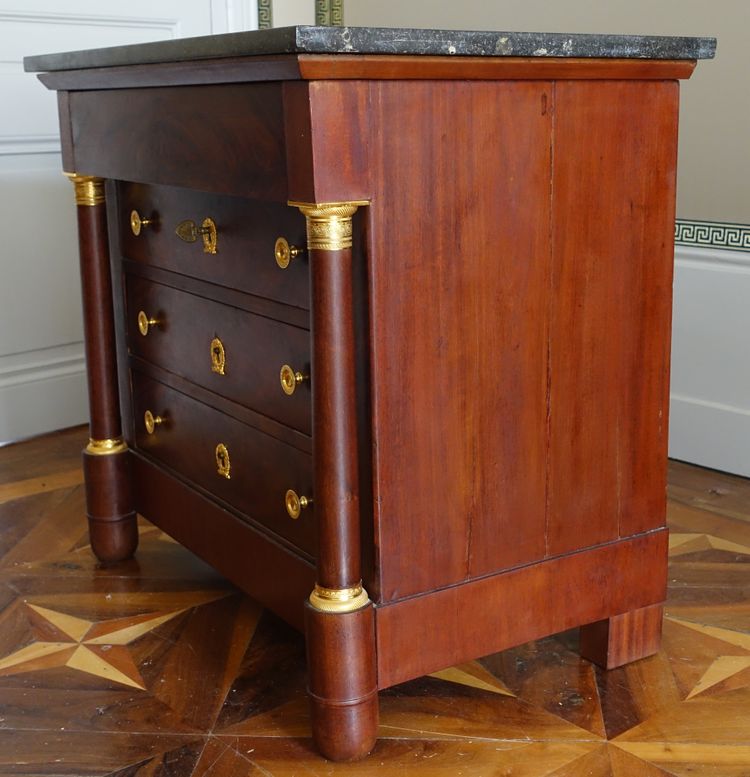 Empire children's chest of drawers, mahogany and gilt bronze - 85cm x 53cm x 76.5cm