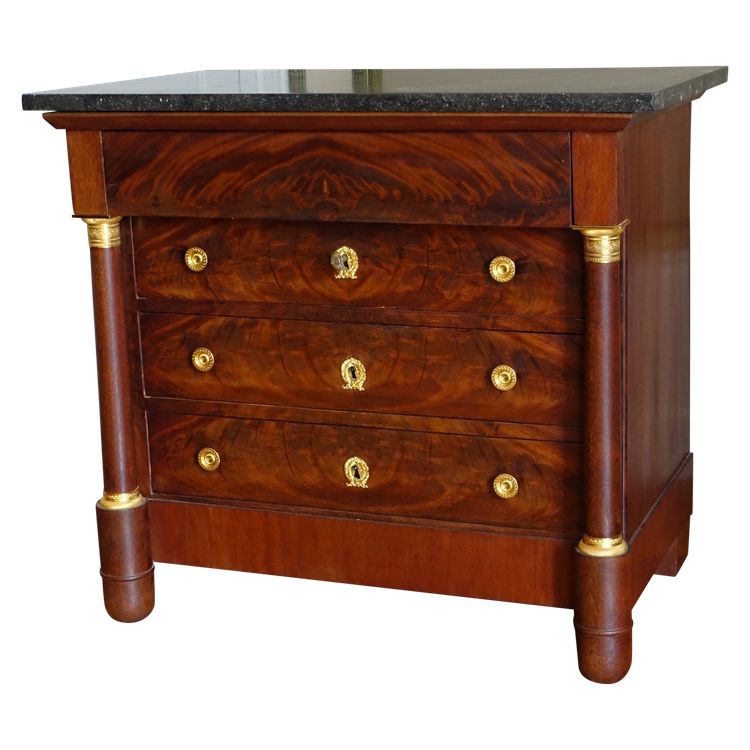 Empire children's chest of drawers, mahogany and gilt bronze - 85cm x 53cm x 76.5cm