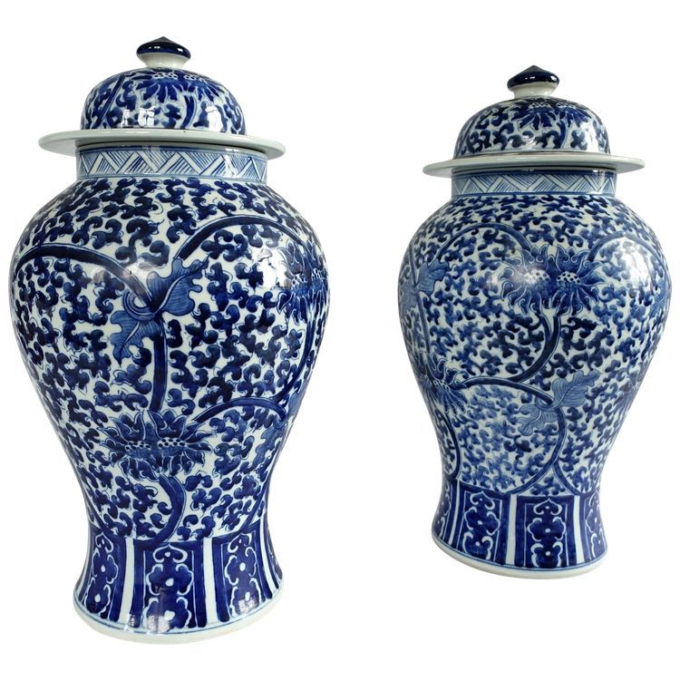 Coppia di grandi vasi in porcellana Hue Blue - Cina - 44cm