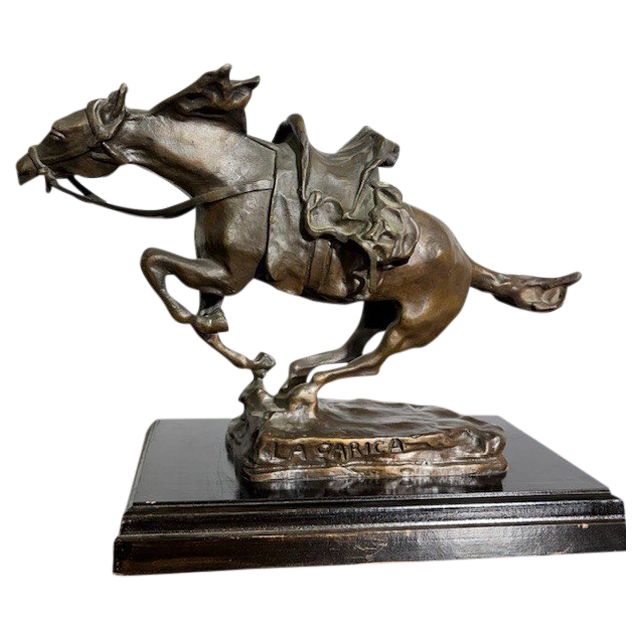 Ancient Bronze Horse Sculpture – “The Charge” early 1900s. Size 46 x 27 cm