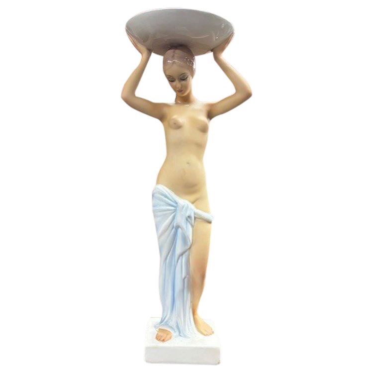 Ancienne sculpture en céramique « Femme porteuse » Ronzan années 1940. H 54 . Art Déco 