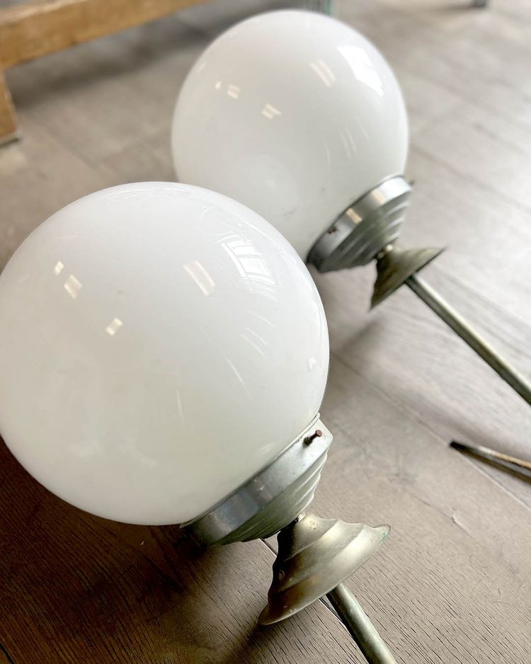 Pair of opaline pendant lights