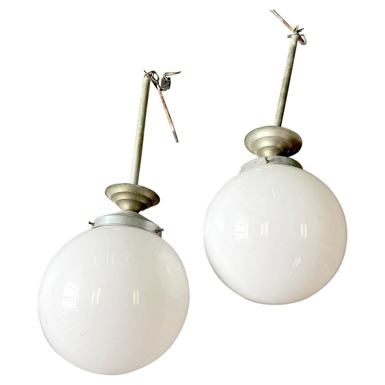 Pair of opaline pendant lights