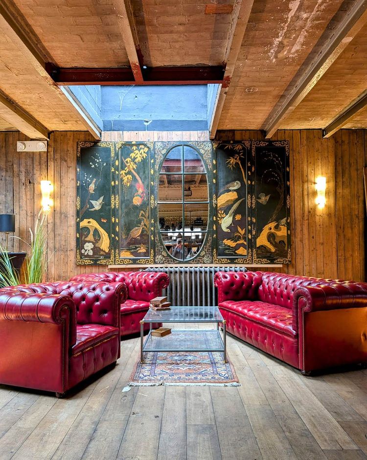 Red Chesterfield living room