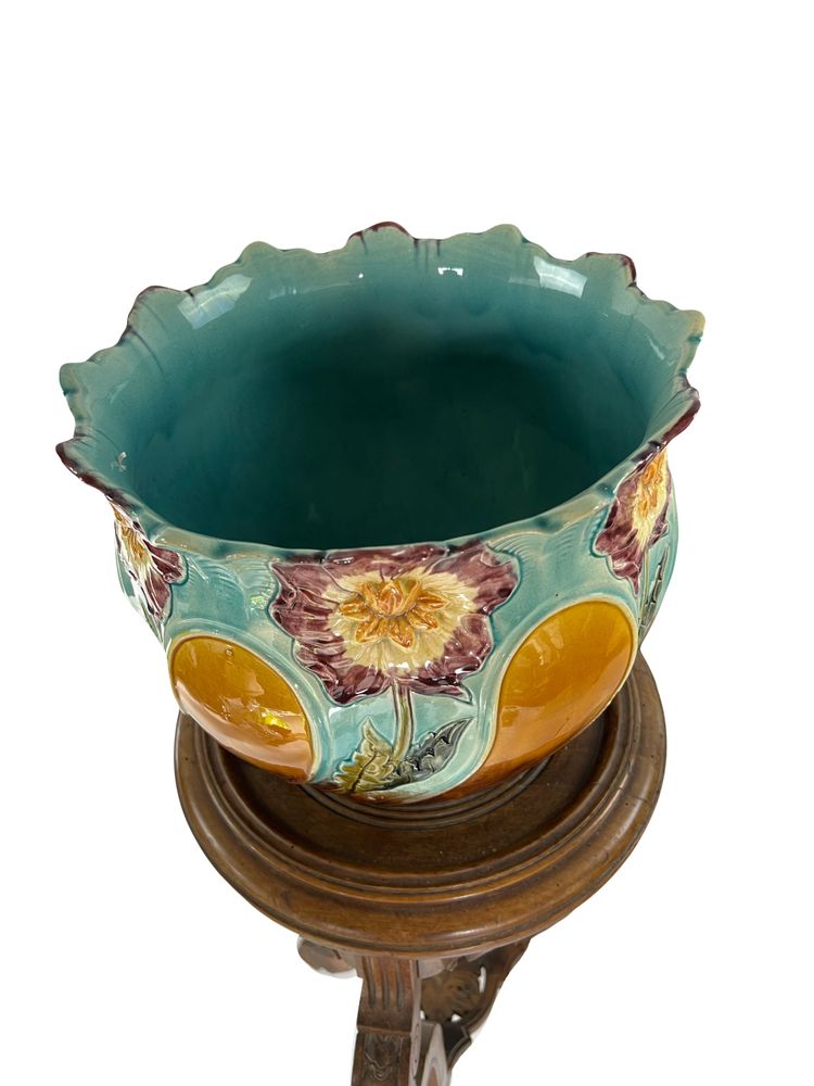 Grande vaso di fiori Barbotine – Art Nouveau – Fabbrica di Onnaing, Francia