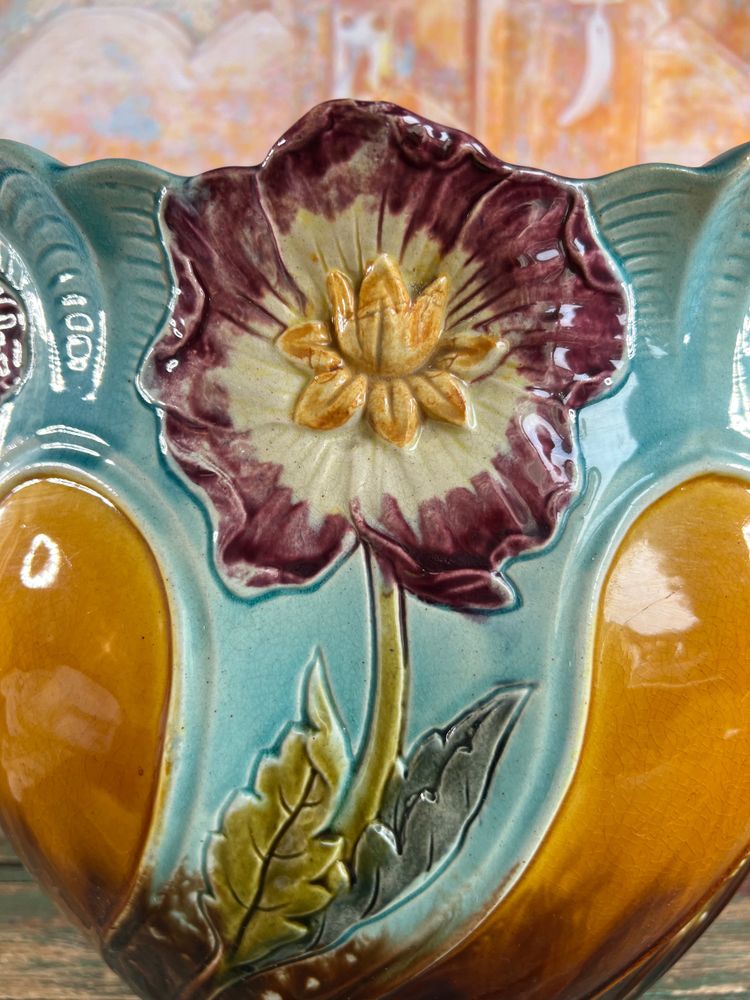 Grande vaso di fiori Barbotine – Art Nouveau – Fabbrica di Onnaing, Francia