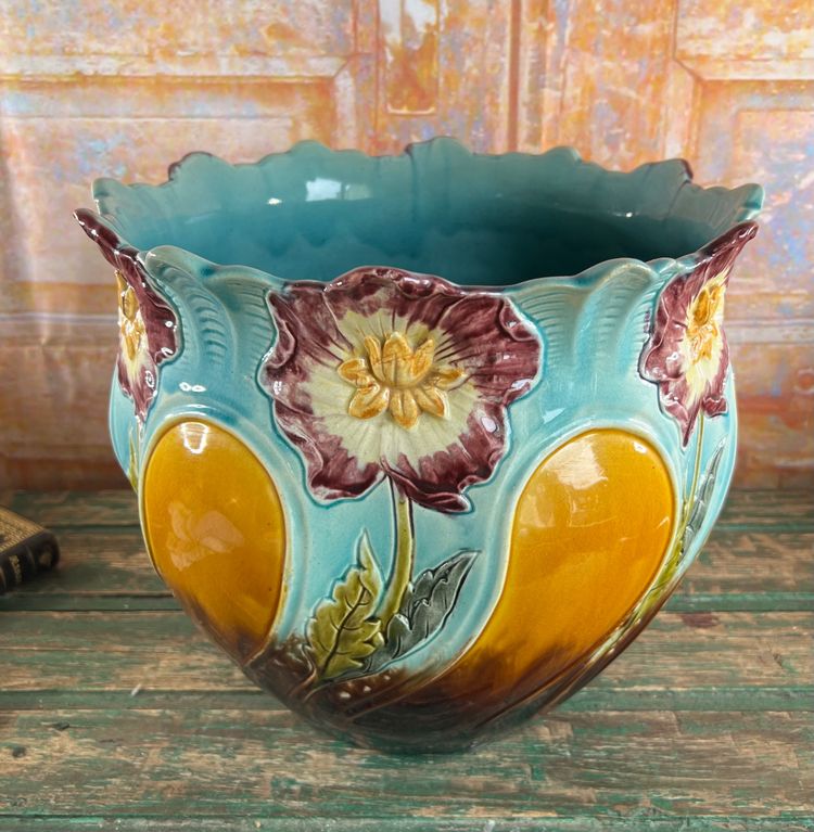 Grande vaso di fiori Barbotine – Art Nouveau – Fabbrica di Onnaing, Francia